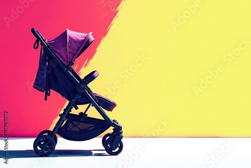 Bold stroller line art, monochrome, geometric, modern, line art