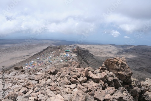 Obraz na płótnie Scenery camp with tents on trail during descending from Kilimanjaro Peak, Tanzania w salonie