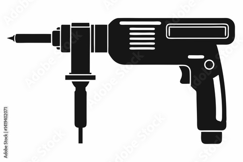 rotary hammer silhouette line art vector illustration