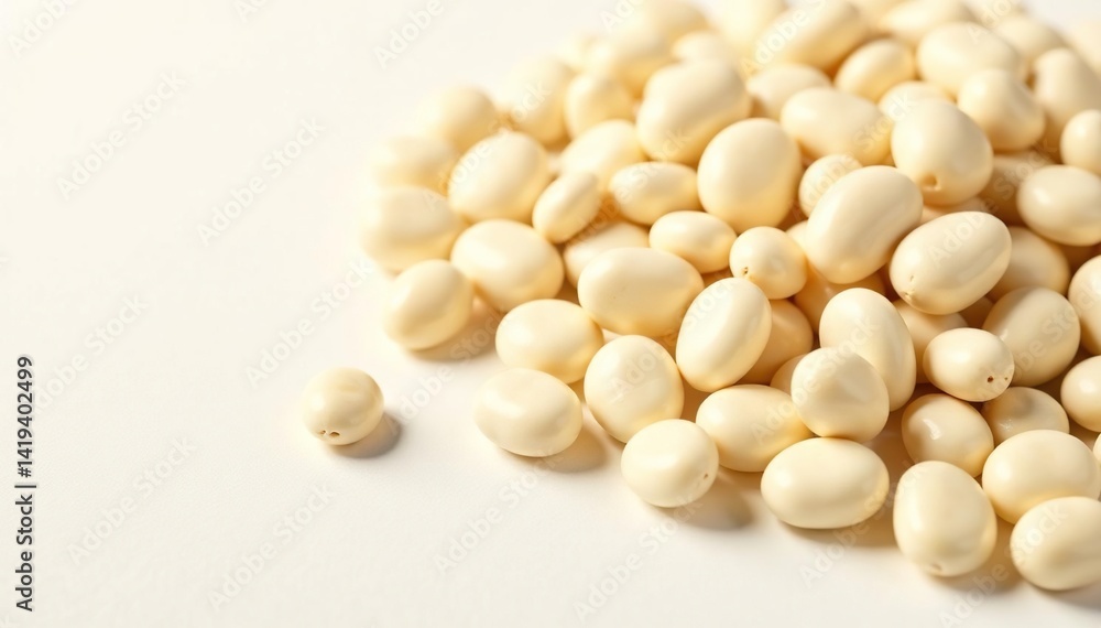 Variety of white beans displayed against a pure white backdrop, isolated, cooking Variety of white beans displayed against a pure white backdrop, isolated, cooking