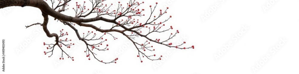 Isolated branches of a bare tree on white background, foliage, isolated, winter