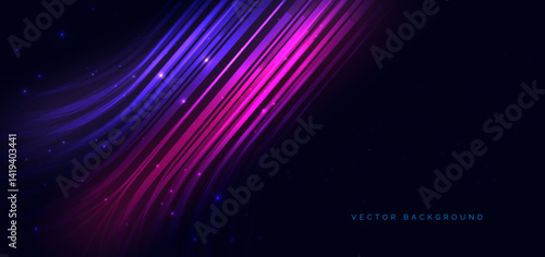 Speed motion movement horizontal blue and red curved lines on drak blue background with sparkle. Hi-speed racer car blue motion concept.