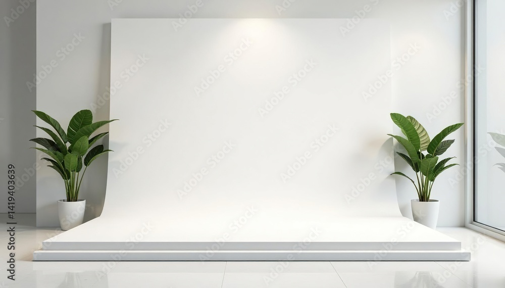 Clean, pristine white backdrop for product display, minimalist, mockup Clean, pristine white backdrop for product display, minimalist, mockup
