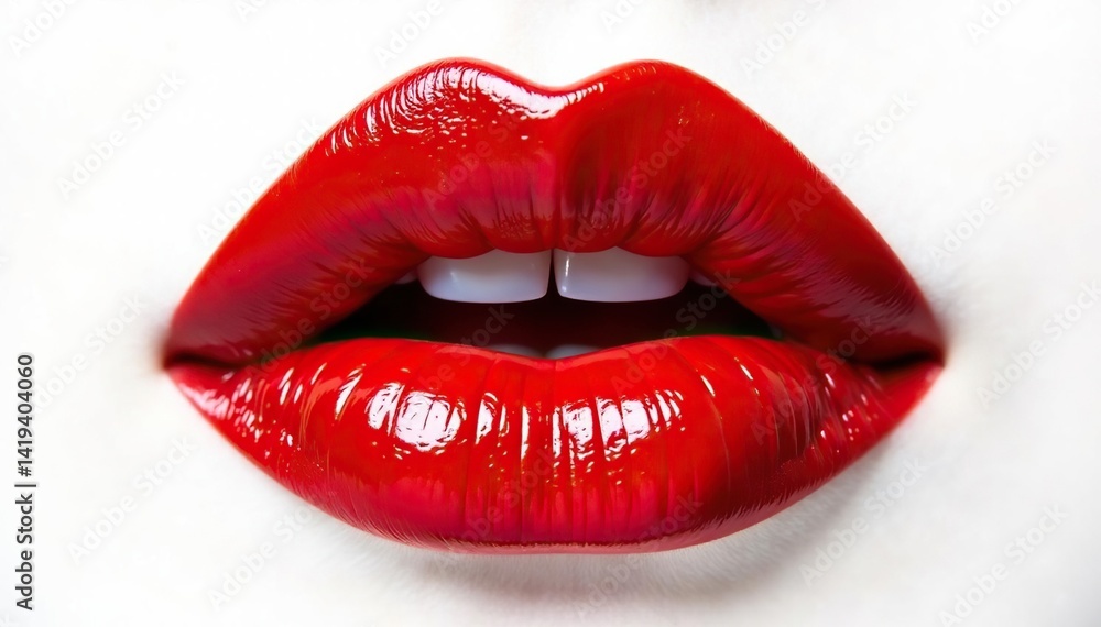 Close-up vibrant red lips isolated on pure white , glamour, commercial Close-up vibrant red lips isolated on pure white , glamour, commercial
