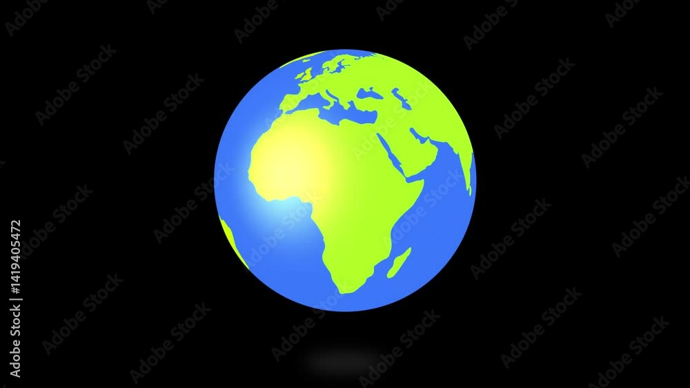 Earth globe 3d animation rotating on a black background with light on surface Earth globe 3d animation rotating on a black background with light on surface