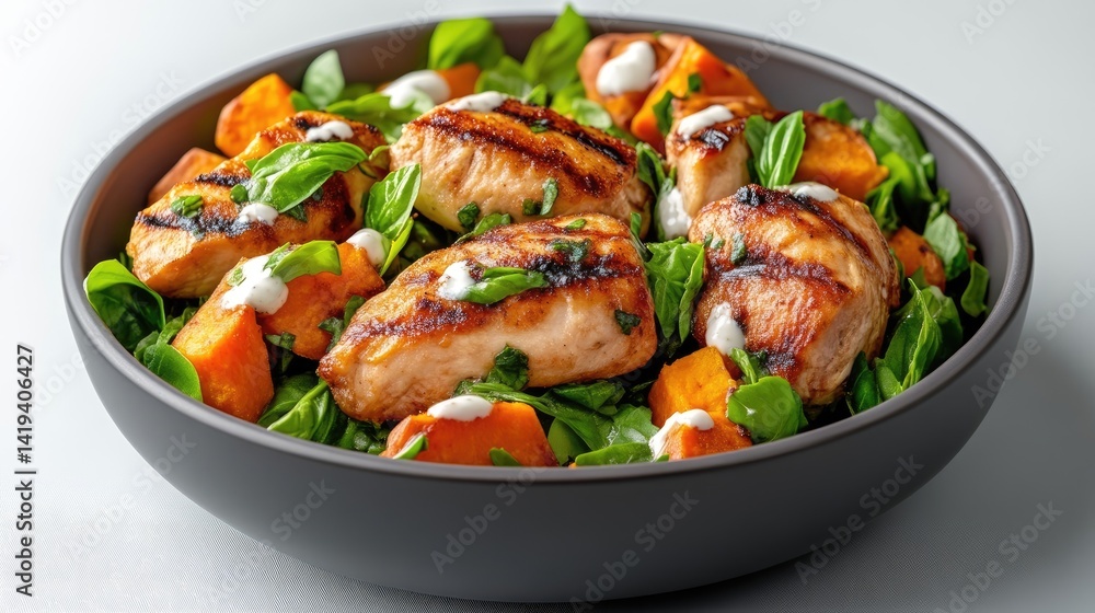 Fototapeta premium Grilled chicken salad with sweet potato
