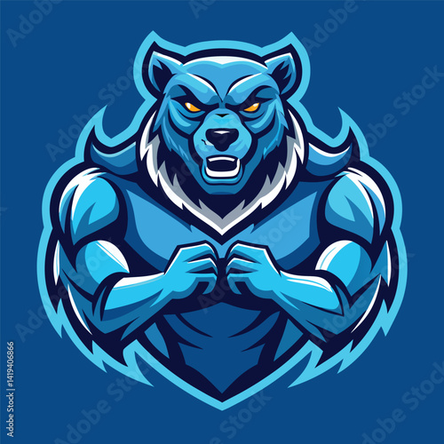 Muscular bear mascot logo logo of a strong and confident looking bear with sharp, stylized claws, representing a powerful and reliable cybersecurity company 

