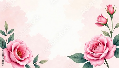Delicate watercolor roses & leaves, soft blush pink hues, pretty, art, romantic