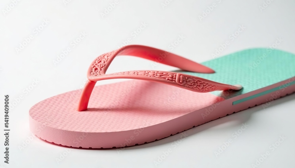Close-up of a flip-flop against a pure white backdrop , minimal, apparel Close-up of a flip-flop against a pure white backdrop , minimal, apparel