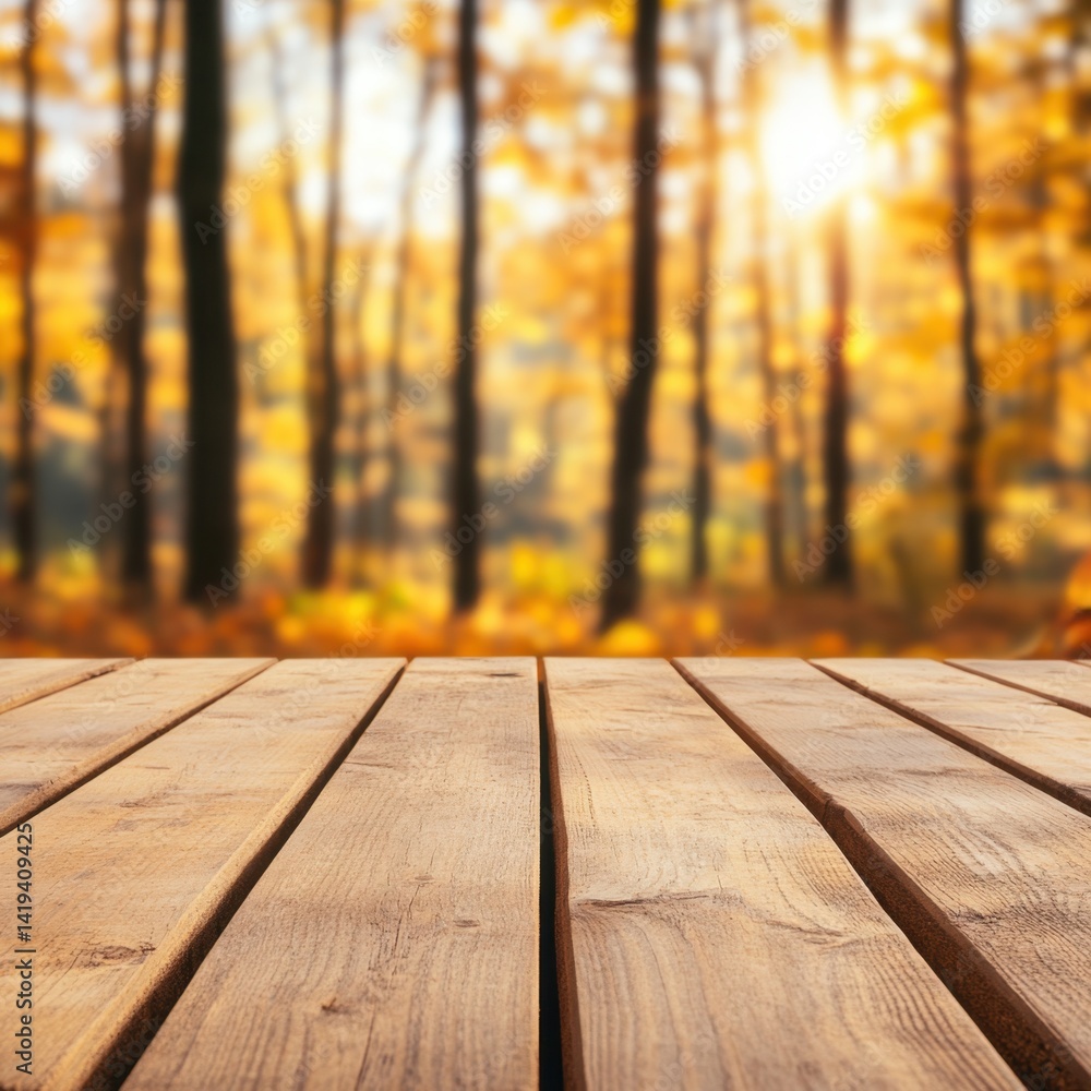 Rustic Wooden Planks Forming a Natural Platform in Tranquil Forest Rustic Wooden Planks Forming a Natural Platform in Tranquil Forest