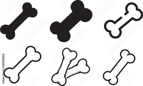 Set of Black and Outline Bone Illustrations for Pet Care Themes