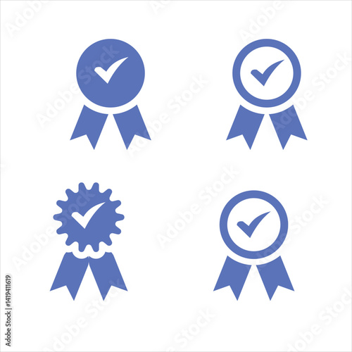 Award Icons - Smart Series This collection of black award ribbon icons represents various styles of achievement badges and certification symbols. Each icon displays a unique design, including simple c