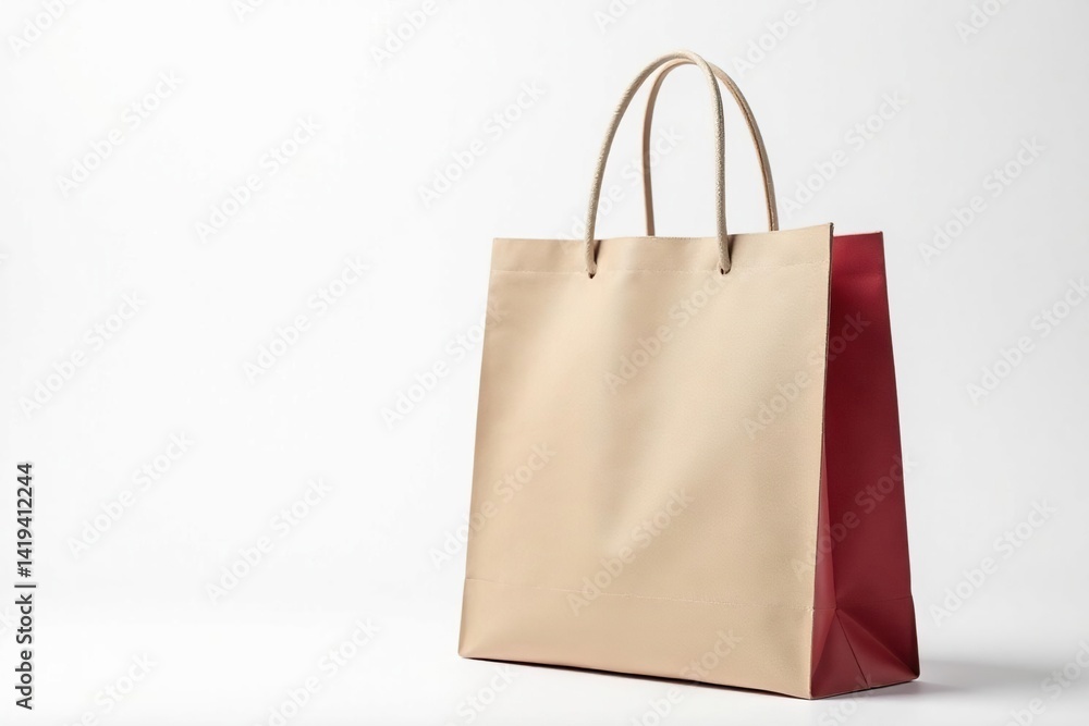 Stylish canvas shopping bag isolated on white backdrop, design, reusable bag Stylish canvas shopping bag isolated on white backdrop, design, reusable bag