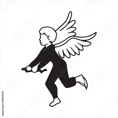 Wallpaper Mural Flying Cupid Silhouette Holding Bow Vector Illustration for Valentine’s Day, Love Themes, Romance and Classic Symbols Torontodigital.ca