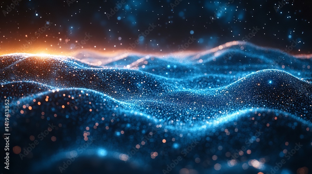Abstract blue light wave background glitter sparkle dust futuristic technology design wallpaper illustration Abstract blue light wave background glitter sparkle dust futuristic technology design wallpaper illustration