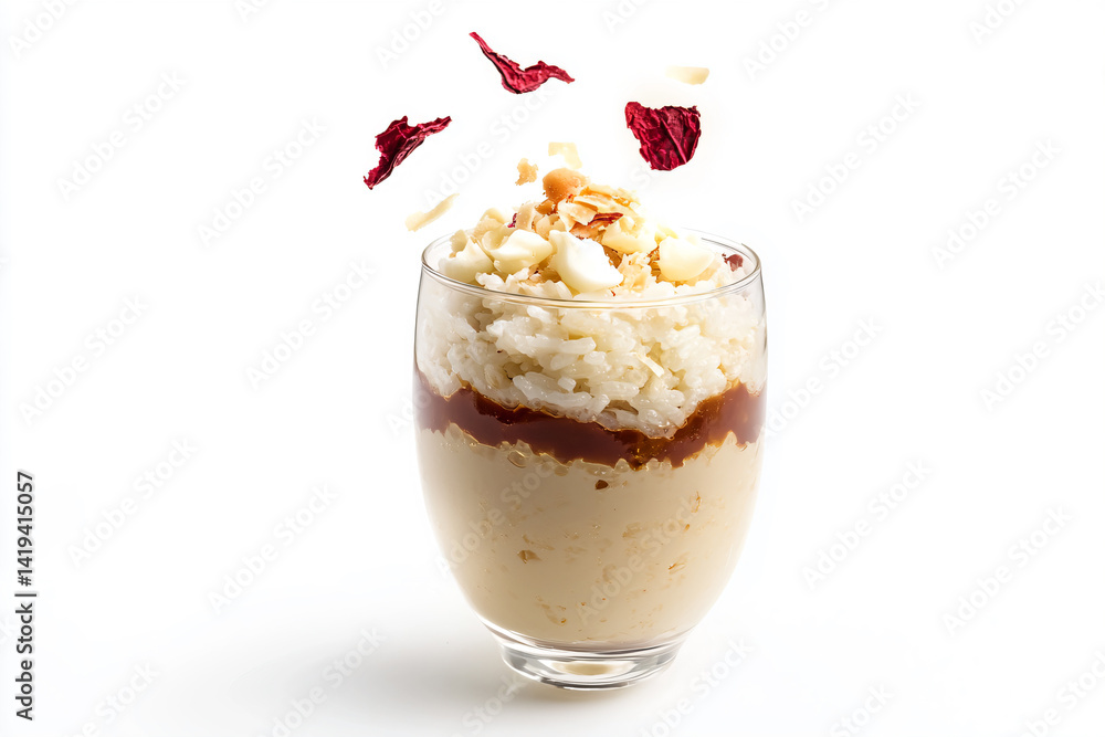 a dessert in a glass with a butterfly flying around it a dessert in a glass with a butterfly flying around it