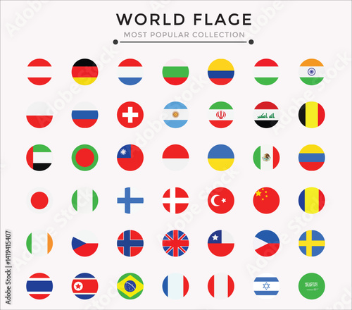 World Most Popular Rounded FlagsAdobe Illustrator Artwork