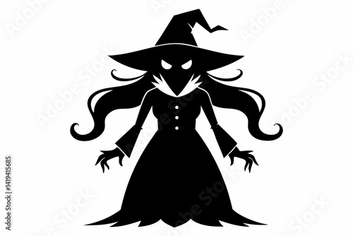 witch silhouette line art vector illustration