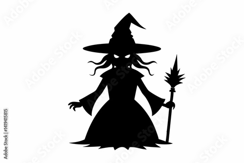 witch silhouette line art vector illustration