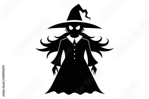 witch silhouette line art vector illustration
