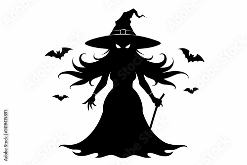 witch silhouette line art vector illustration