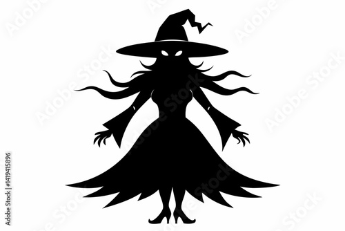 witch silhouette line art vector illustration