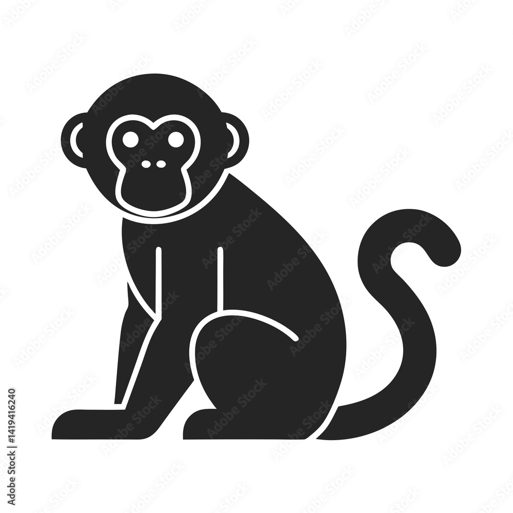 Naklejka premium Monkey icon vector silhouette illustration on white background