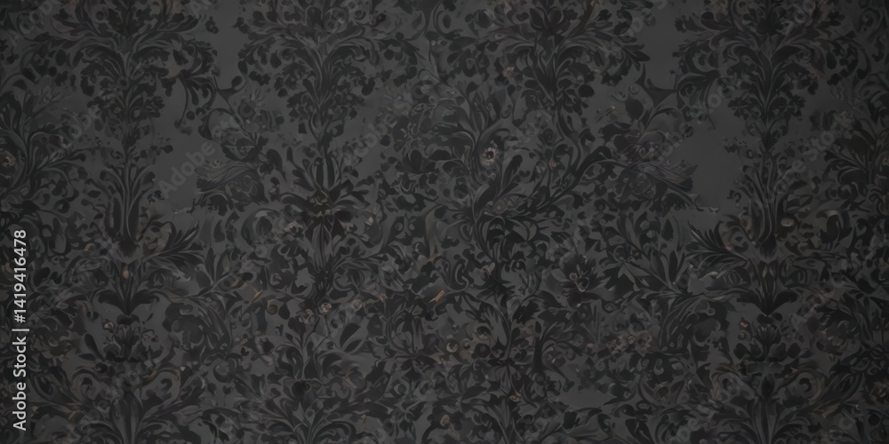 Black floral damask on muted grey, intricate detailing, dark and elegant style , background, detailing, subtle Black floral damask on muted grey, intricate detailing, dark and elegant style , background, detailing, subtle