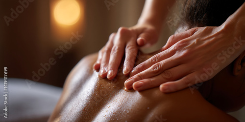 Wallpaper Mural Close-up of hands performing a back massage, skin glistening with oil, representing relaxation, wellness, and spa treatment Torontodigital.ca