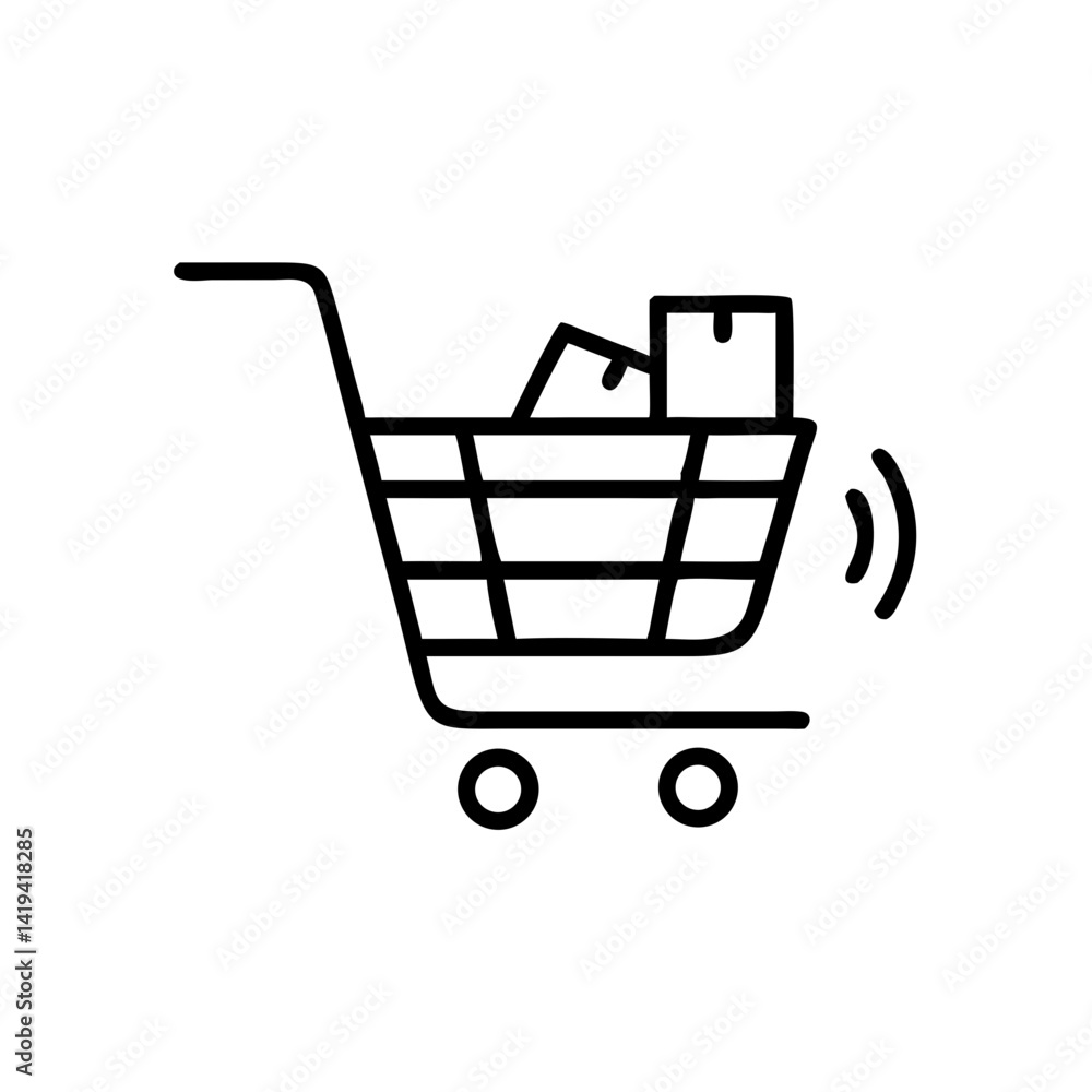 Shopping cart icon with boxes inside Shopping cart icon with boxes inside