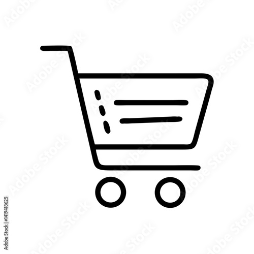 Shopping Cart Icon in Simple Line Art Style  