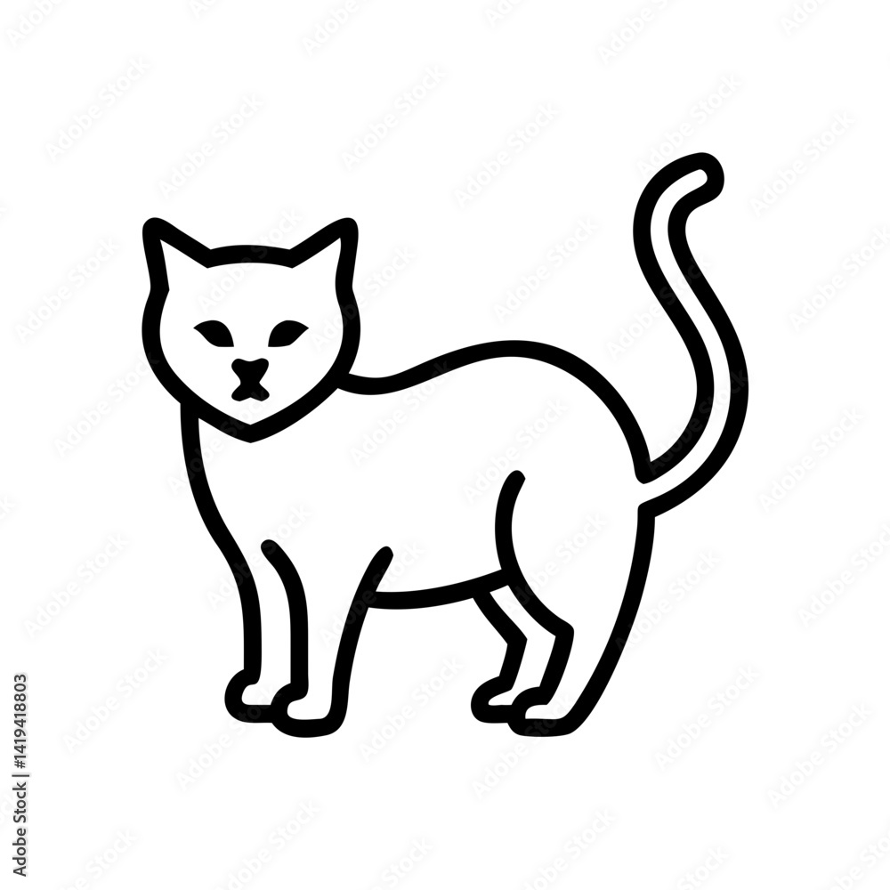 Black Cat Icon Standing in Simple Line Art Style Black Cat Icon Standing in Simple Line Art Style