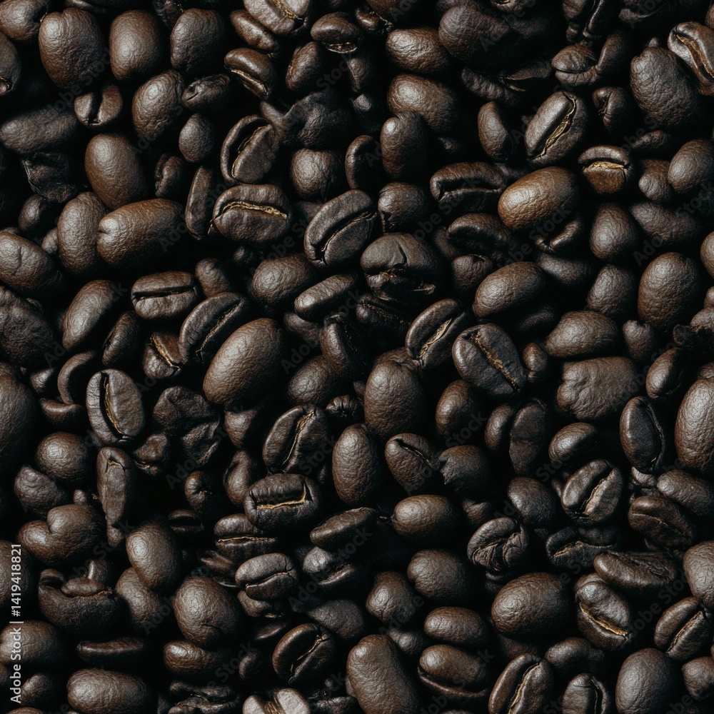 Fototapeta premium Richly roasted coffee beans create a seamless texture against a natural tile background highlighting their deep brown tones