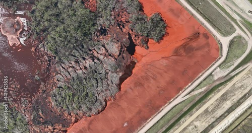 Red mud, tailings lake from industrial waste, from aluminium production process.
