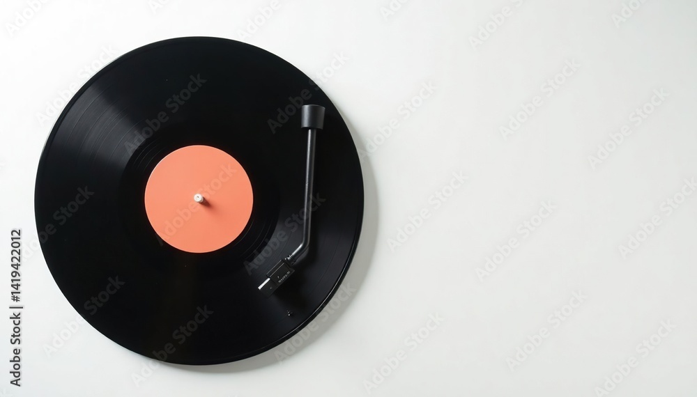 Obraz premium Turntable and vinyl record, pristine white backdrop , spinning record, audiophile, hiphop