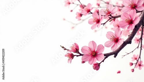 Intricate sakura branch design, stylized floral repeat, white background , elegant, print