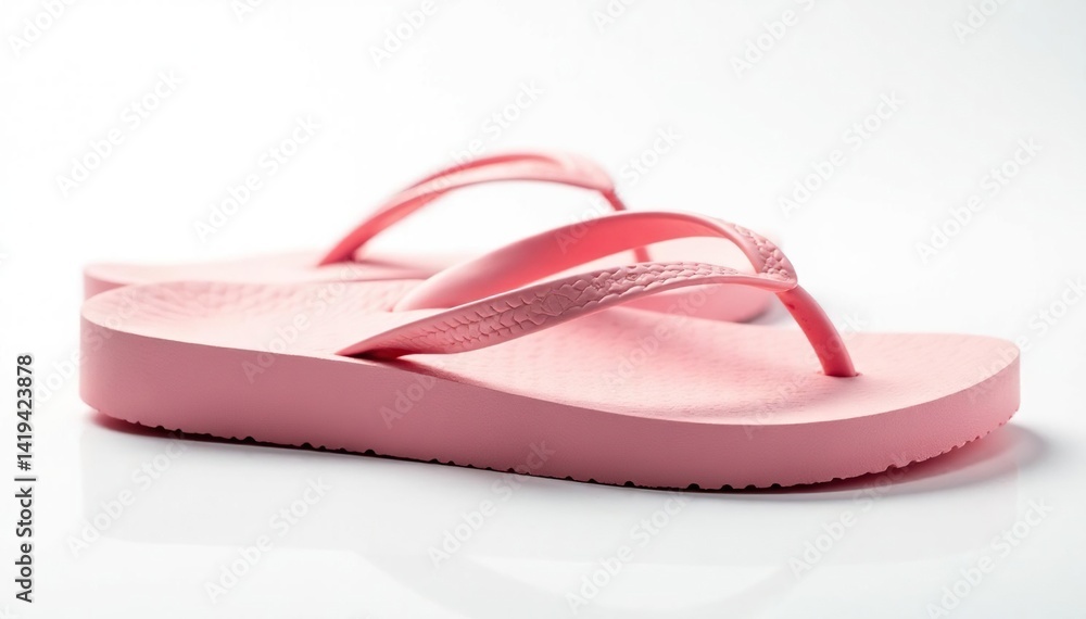 Close-up view of a flip-flop against stark white backdrop , object, sole, isolated Close-up view of a flip-flop against stark white backdrop , object, sole, isolated