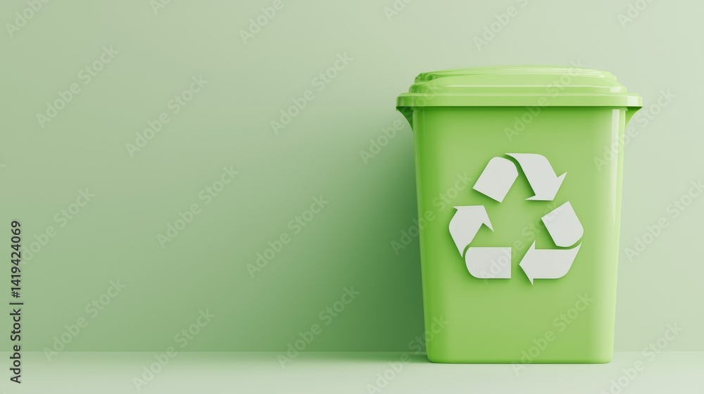 Recyclable waste bin against a pastel green backdrop. Recyclable waste bin against a pastel green backdrop.