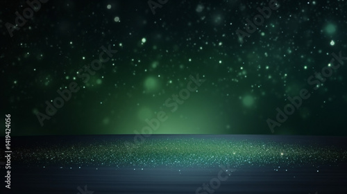 Dark simple light green background with golden glitter and particles, perfect for luxury display and celebration.

