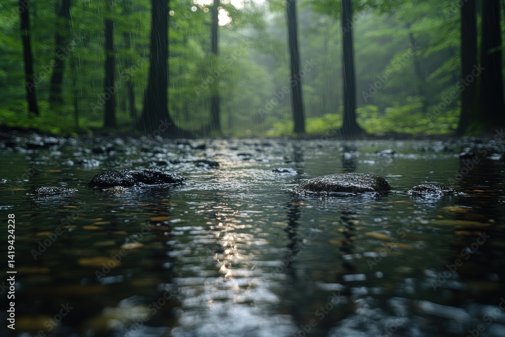 Fototapeta premium Forest stream, calm, tranquil