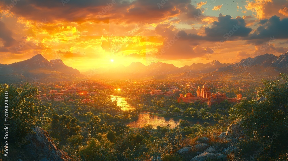 Landscape sunset mountains river trees clouds golden hour scenic vista nature travel adventure horizon view Landscape sunset mountains river trees clouds golden hour scenic vista nature travel adventure horizon view