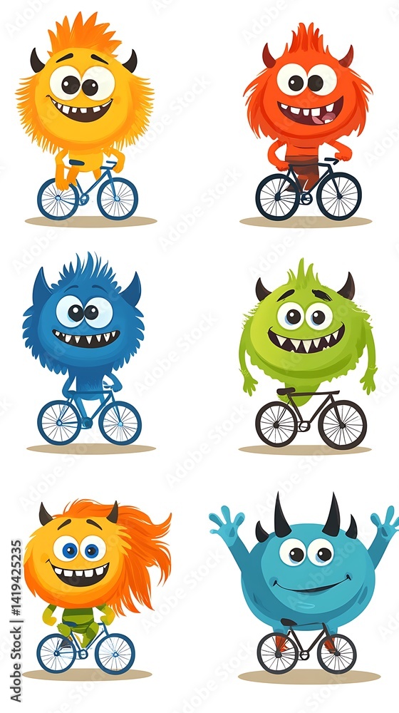 Cartoon Monsters on Bikes Cartoon Monsters on Bikes
