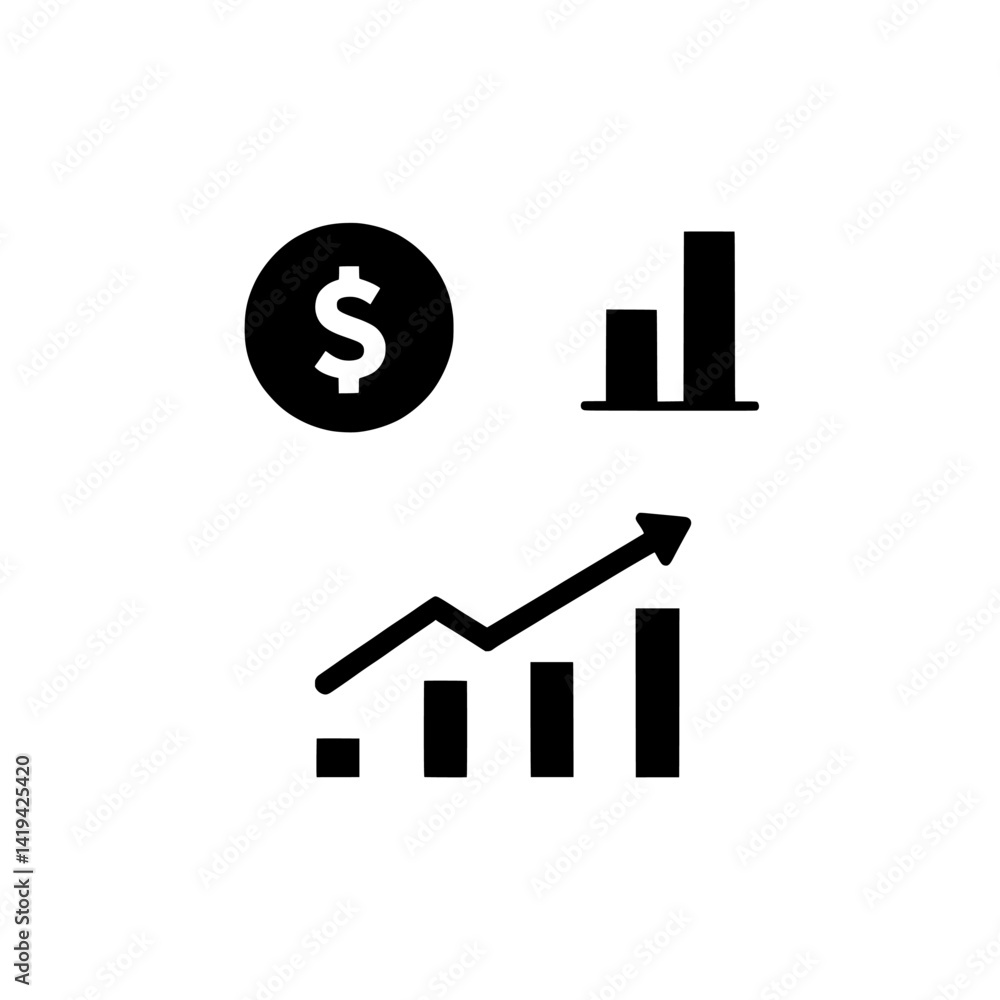 Financial growth and investment chart with dollar sign business concept icon Financial growth and investment chart with dollar sign business concept icon