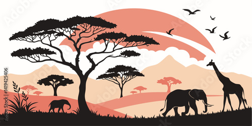 Canvas Print African savanna landscape vector silhouette
