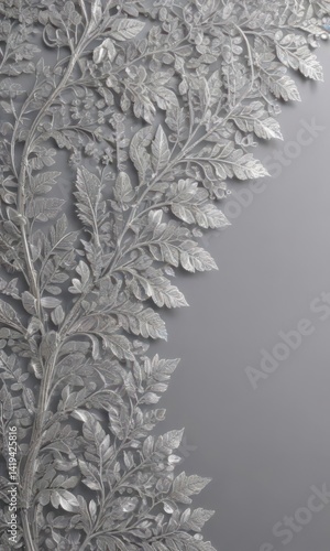 Intricate silver leaf lace; shimmering elegant border, botanical design, silver, autumn, wedding