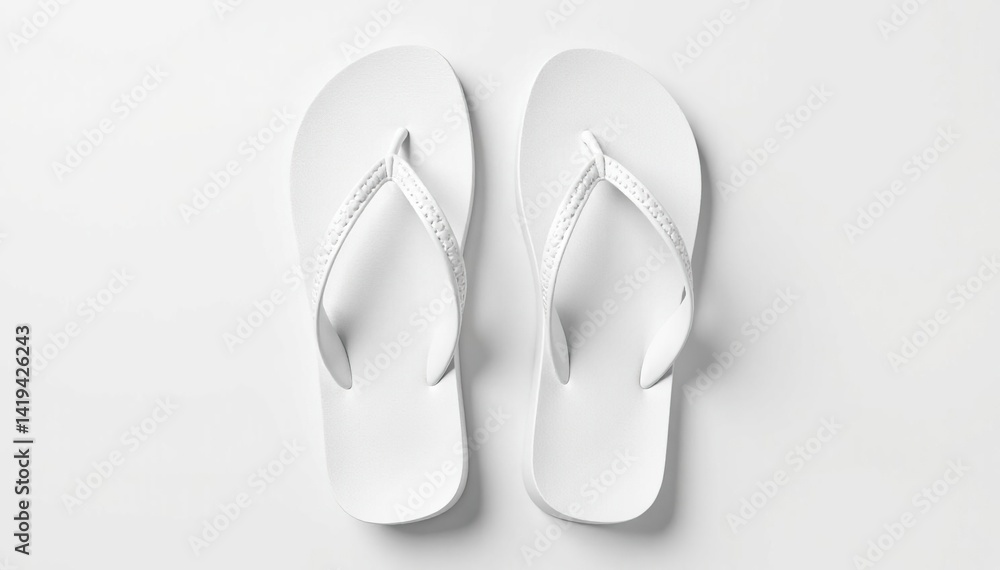 Pair of white flip-flops, isolated, pure white background, white pair, beach Pair of white flip-flops, isolated, pure white background, white pair, beach