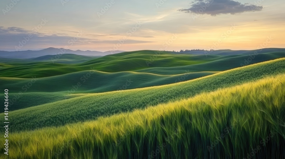 Green wheat field waves moved by wind Green wheat field waves moved by wind