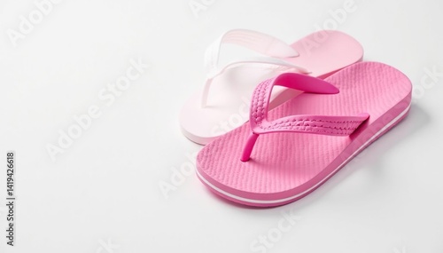 Close-up view of a single pink flip-flop against a pure white backdrop , thong, white, product