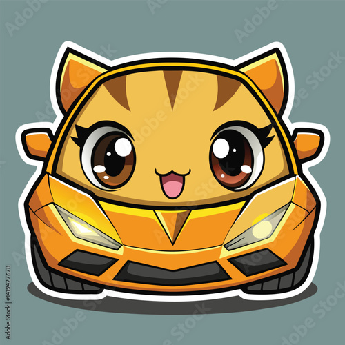 Cute cartoon cat-shaped car