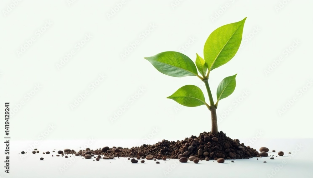 Young tree, isolated on seamless white, showing early growth stages , plant, detail, nature